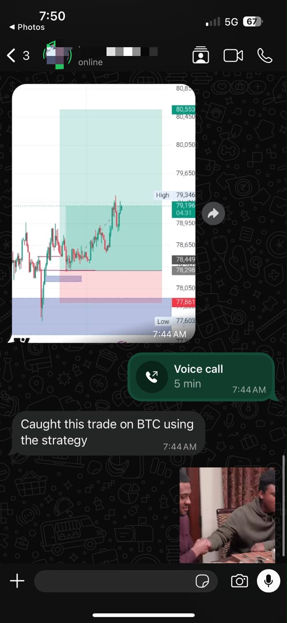 Student WhatsApp chat: Caught this trade on BTC using the strategy